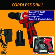 Cordless Drill 12V (ETCD01-12)/Driver Kit with 2.0 Ah Li-ion Battery and Fast Charger