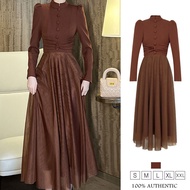 ZYHT womens dress Brown dress Crewneck dress polyester dress work dress vintage dress evening dress 