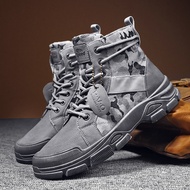 Kasut Boot Lelaki Mid Cut Camo Desert Design Kasut Kerja Kasual Bergaya