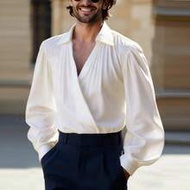 Men's Solid Color Overlap Casual/Business Long Sleeve Shirt Men Italy Vacation Greece Vacation Men B