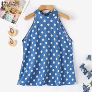 ZANZEA Women Fashion Polka Dot Halter Camisoles Sleeveless Bowknot A-Line Holiday Tank Tops #0805