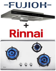 FUJIOH FR-MS1990R 90CM SLIMLINE HOOD WITH TOUCH CONTROL + RINNAI RB-93US 3 BURNER STAINLESS STEEL HYPER FLAME BUILT-IN HOB