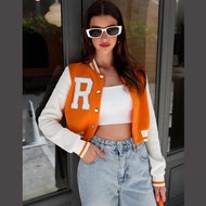 Jaket Varsity Baseball/Bomber Jacket Varsity Crop Top Initial R Wanita Baseball Polos Oversize Model