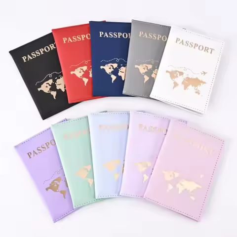 PU Leather Map Print Passport Holder Flight Ticket Clip Travel Passport Cover Men Women ID Credit Ca