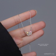 Fairy Sweet Sterling Silver Clavicle Chain Ice Flower Stone Necklace Temperament Butterfly s925 Nich