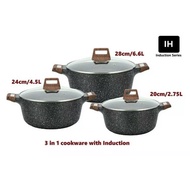 HOT🔥VANTAGE PREMIUM  20CM/24CM/28CM INDUCTION NON STICK CASSEROLE-WOODY SERIES
