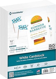 Printworks White Cardstock, Standard, 67 lb. Vellum, 92 Bright, 250 sheets, 8.5 x 11, For Office, Ho