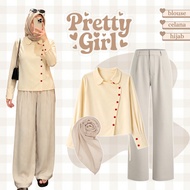 KEMEJA One Set 3in1 | Coffee Outfit | Selia Top Shirt + Pants + Hijab | OOTD Current Trend - BU360N