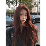 [Recommended] Front lace mermaid red high-layered long curly wig with Hong Kong style fashion charm 