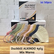 Masker Duckbill ALKINDO 4 Ply Garis Warna Warni Tali Senada /Duckbill Mix warna 1 Box Isi 50pcs