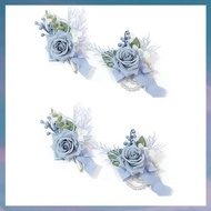 [hotkeystore.] 4 PCS  Blue Corsage and Boutonniere Set Wrist Flower Accessories Prom Artificial Flow