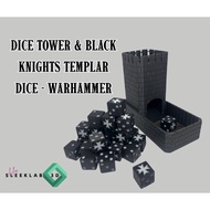 HERSLEEKLAB 3D PRINTED DICE TOWER & BLACK KNIGHTS TEMPLAR DICE FROM WARHAMMER I FUN GAMES