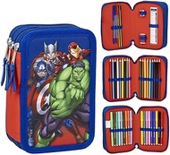 Cerda Avengers School Pencil Case with 1 HB Pencil, 2 Pens, 1 Scissors, 1 Eraser, 1 Sharpener, 1 Rul