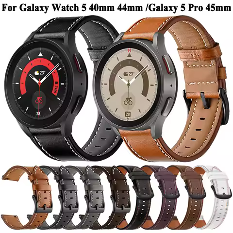 20mm Leather Strap Watchband For Samsung Galaxy Watch 4 5 40mm 44mm/Watch4 Classic 42mm 46mm Origina