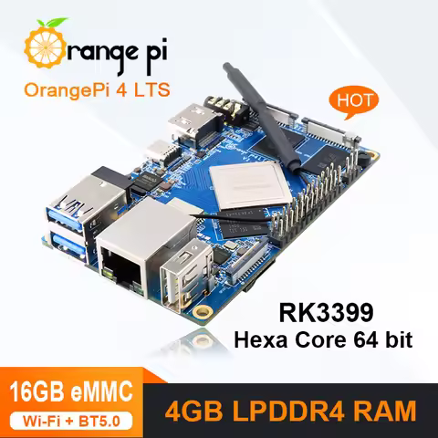 Orange Pi 4 LTS 4GB RAM+16GB EMMC Mini PC DDR4 Rockchip RK3399 WiFi Bluetooth Single Board Computer 