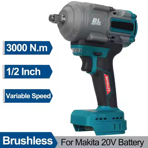 Cordless Brushless Electric Impact Wrench 1/2" 3000N.m Torque Rechargeable Auto Car Repairing Wrench