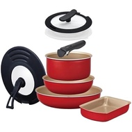 DOSHISHA Evercook Frying Pan Set, 8-Piece Induction Ready, Gas-Fired, Removable, Red, Doushisha