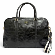 全新 △ Anya Hindmarch Hindmarch 2111045 鱷魚紋壓花雙向皮革波士頓包/單肩包，深綠色，女士。