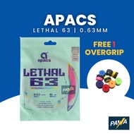 APACS Lethal 63 Badminton String 0.63MM High Repulsion Long Life Free 1 Overgrip
