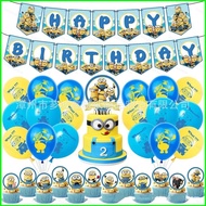 B4 Despicable Me Minions kids birthday party decorations banner cake topper balloons 4B