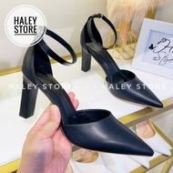 Giày sandal cao gót min trơn HALEY STORE gót 9cm trắng đen quai khóa cài gót vuông cô dâu tiệc cưới 