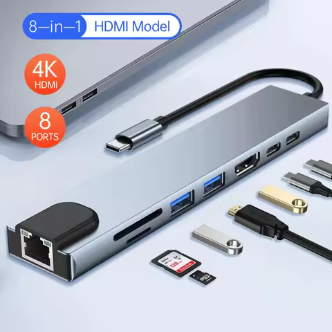 8 in 1 USB Type C HUB Docking Station 87W PD USB 3.0 2.0 4K HDMI RJ45 Micro SD TF Card Reader Laptop