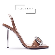 Giày Sandal nữ thiết kế khóa cài vuông gót trụ thẳng mũi vuông thanh lịch đi làm đi tiệc | ALEX & SA