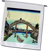 3dRose fl_163298_1 Image of Japanese Painting of Bridge Water and Mount Fuji Garden Flag, 12 by 18-I
