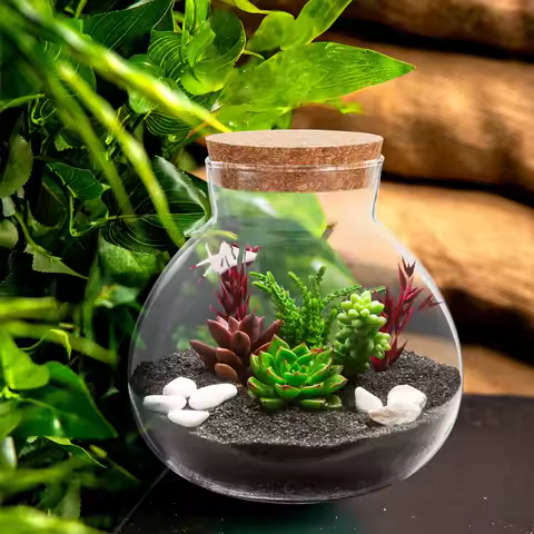 Ecological Bottle 15Cm X 16Cm Round Glass Terrarium Jar Smooth Moss Landscape Container For Diy -Lan