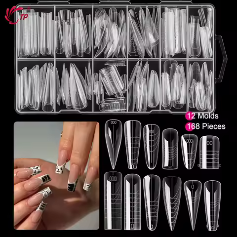 TP 168pcs Clear Dual Nail Forms Full Cover Reusable Nail Mold Sets Acrylic Top Forms for Nail Extens