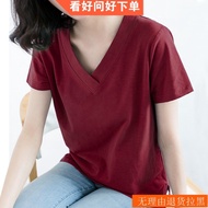 【推薦T恤】女士T恤女裝上衣特加肥300斤加肥加大夏季新款短袖T恤女韓版大碼寬鬆百搭V領上衣