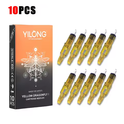 10pcs Yellow Dragonfly Tattoo Cartridge Needle 1 3 5 7 9 11 13 14 15 RL RM RS M1 For Tattoo Machine 