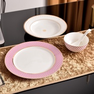 Ceramic Bowl Bone Porcelain Plate STAR Series Diamond Grid 4-piece Set