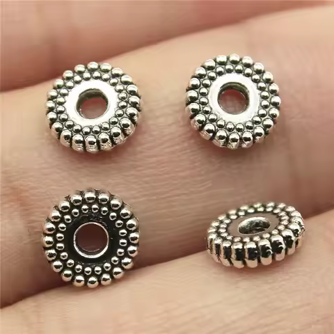 WYSIWYG 20pcs 7x7x2mm Charm Beads Spacer Round Spacer Beads Antique Silver Color Spacer Beads Fit Ch