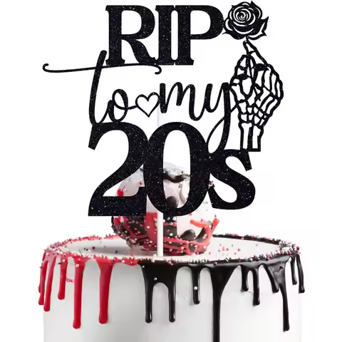 Black Glitter Rip to My 20s Cake Topper, Cheers to 30 Years Death to My Twenties