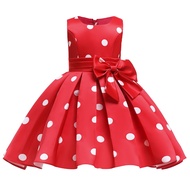 Children's Dress Pleated Vest Skirt Bowknot Princess Red White Dot Color Child Girls Evening Dress Party Wear Summer Kid Clothes