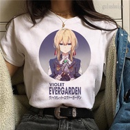 Hip Hop Japanese Animation T-shirt Violet Evergreen Unisex Street Clothing Aesthetics Cartoon Kawai 