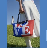 100% Genuine longchamp Le Pliage x Robert Indiana Shopping bag M size Canvas Womens shoulder bag handbag- L2605BBA007 White color