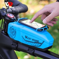 WEST BIKING Bicycle Bag With Phone Holder Front Frame Top Tube MTB Bike Bag Waterproof PC Shell Cycling Accessories