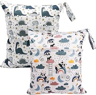 Pack of 2 Wetbag Nursery Large Wet Bag Nappy Bags Waterproof Washable Wet Bag Organiser with Zip for