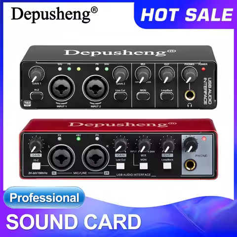 Audio Interface Depusheng MD22 USB 3.0 Sound Card with Monitoring Electric Guitar Live Recording For