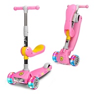纽奇（Nukied）儿童健身滑板车户外玩具可升降闪光智能重力转向儿童时尚滑板车 双坐骑闪光音乐滑板车-粉色