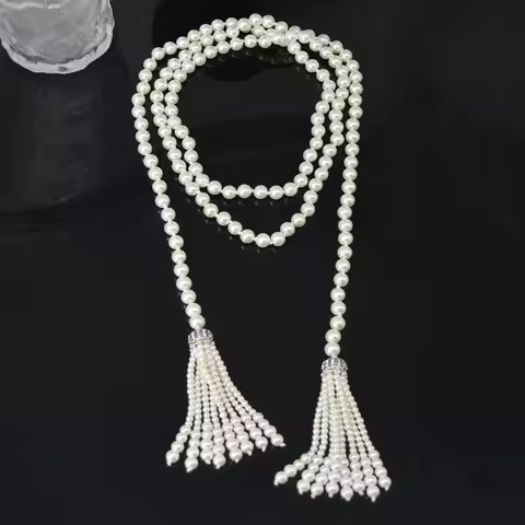 Exquisite Exaggerate Pearl Beaded Necklace Charm Tassel Waistband Neck Jewelry Accessories Multilaye
