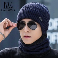 LouisWill Winter Knitted Hats Caps Scarf Knitted Wool Hats Plush Lining Warm Scarf Beanie Wool Hats 