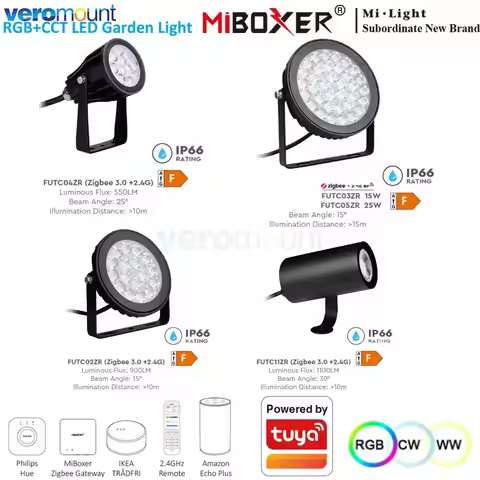 MiBoxer 6W 9W 12W 15W 25W RGB+CCT LED Garden Light Zigbee 3.0 +2.4G Waterproof IP66 FUTC02ZR FUTC03Z