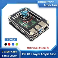 Raspberry Pi 4 Model B 9 Layer Acrylic Case Transparent Box Black Shell | Cooling Fan | Matel Cover 