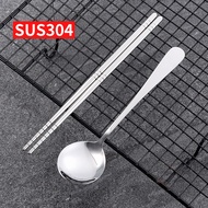 < Stainless Steel Tableware B6E] Chinese Style Chopsticks Long Handle Spoon 304 4-12 Years Old Stude