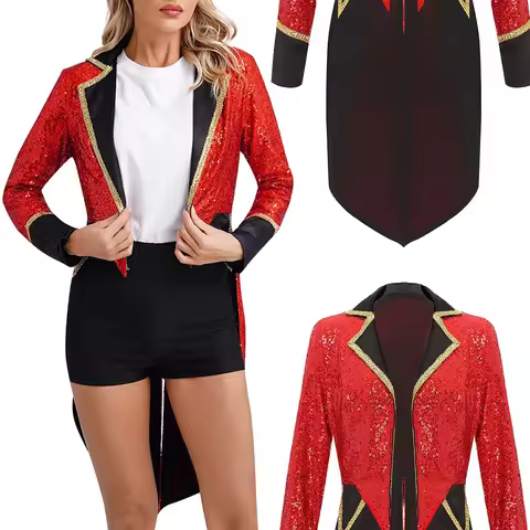 Fantasia Women Magician Cosplay Sequin Tailcoat Stage Women Circus Ringmaster Disfraz Costume Female