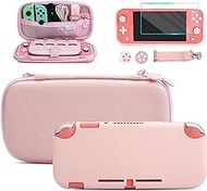 FANPL Case bundle for Nintendo Switch Lite Accessories, Carrying Case for Switch Lite with Soft TPU Protective Cover and Screen protector, 2 Thumb Grips, Shoulder Strap (Pink)