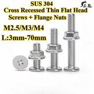 [CB-SZBTZH] SUS304, Flange Nut Two-Piece + Phillips Thin Flat Head Screw M2.5/M3/M4 Cross Flat Head 
